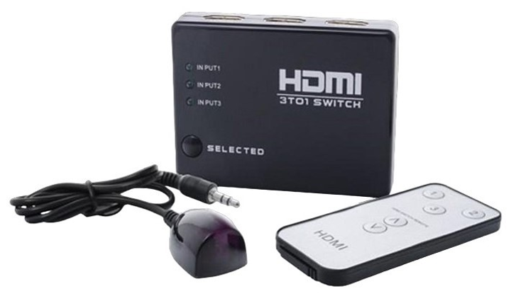 HDMI switch Savio CL-28 3x1 porty, z pilotem zdalnego sterowania Czarny (SAVKABELCL-28) - obraz 1