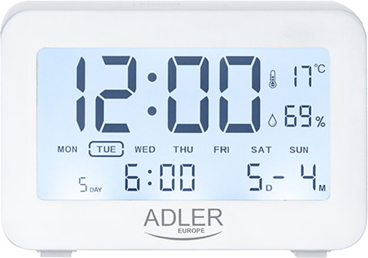 Настільний годинник-будильник Adler AD 1196w White (5903887809436) - зображення 3