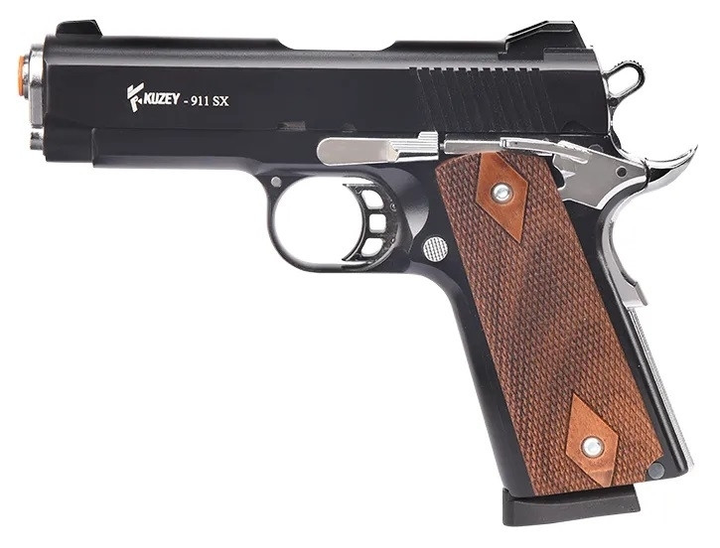 Сигнально-стартовий пістолет KUZEY 911-SX2, 9+1/9 mm (Black/Brown Wooden Grips) add 1 magazine. - зображення 1