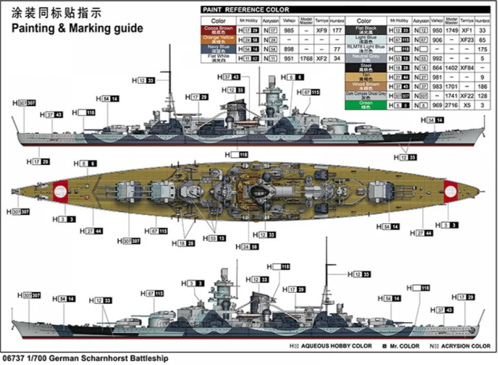 Збірна модель 1/700 військовий корабель German Battleship Scharnhorst Trumpeter 06737 - Фото 8 Збірна модель 1/700 військовий корабель German Battleship Scharnhorst Trumpeter 06737 - зображення 8