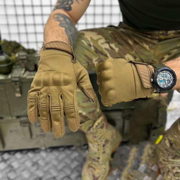 Плотные сенсорные перчатки Klaud с усиленными защитными накладками койот размер L - изображение 1