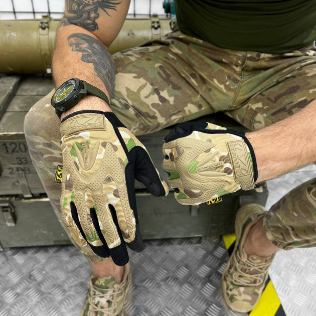 Плотные сенсорные Перчатки Mechanix M-pact с резиновыми вставками мультикам размер M - изображение 1