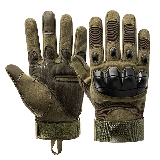 Плотные сенсорные перчатки с защитными накладками хаки размер XL - изображение 1