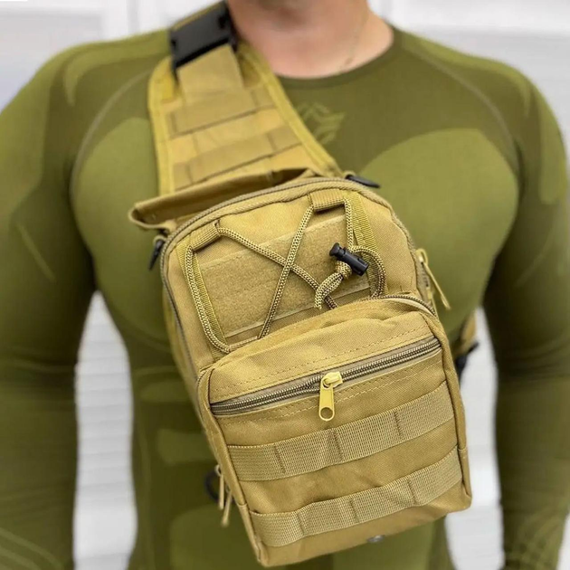 Нагрудная сумка "Triada" Cordura 1000D / Однолямный рюкзак койот размер 19х27х10 см - изображение 1