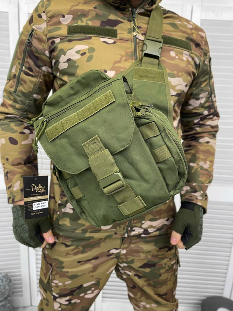 Нагрудная Сумка Cordura 1000D с ПВХ пропиткой / Рюкзак однолямный хаки 20x18x20см - изображение 1