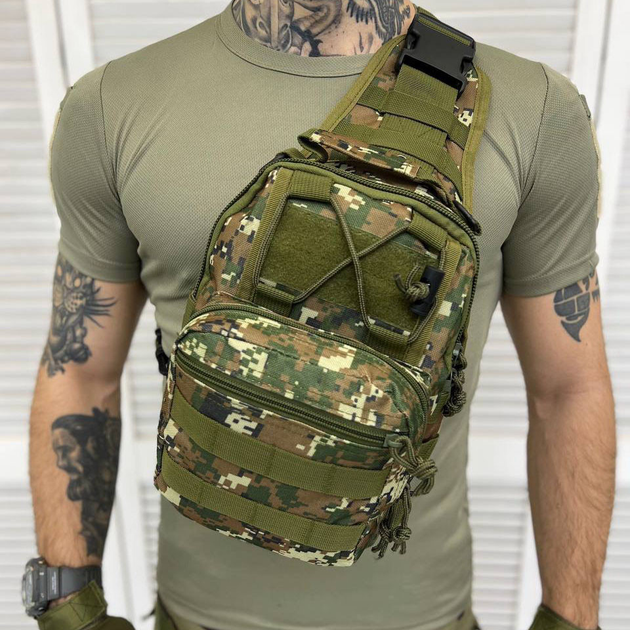 Нагрудна Сумка Cordura 1000D з системою Molle / Вмісткий однолямний Рюкзак зелений піксель розмір 23,5х6х12см - зображення 1