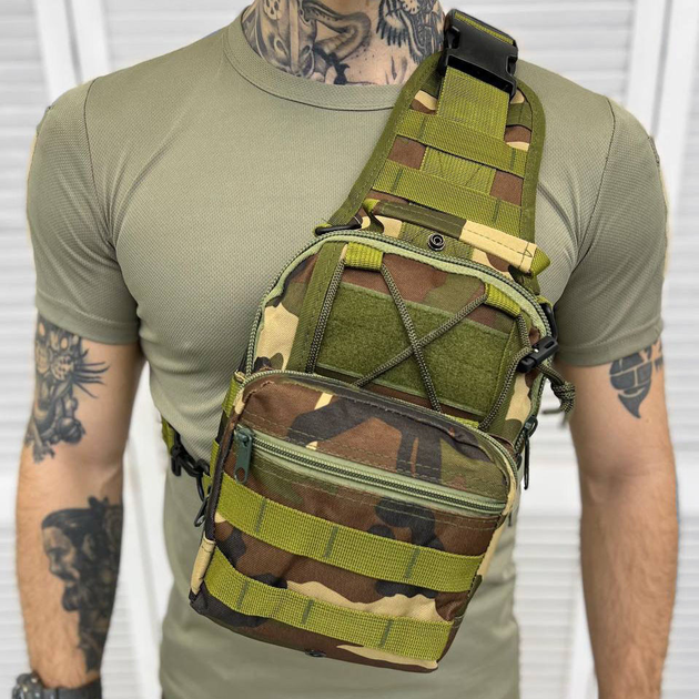 Нагрудная Сумка Cordura 1000D с системой Molle / Вместительный однолямный Рюкзак мультикам размер 23,5х6х12см - изображение 1