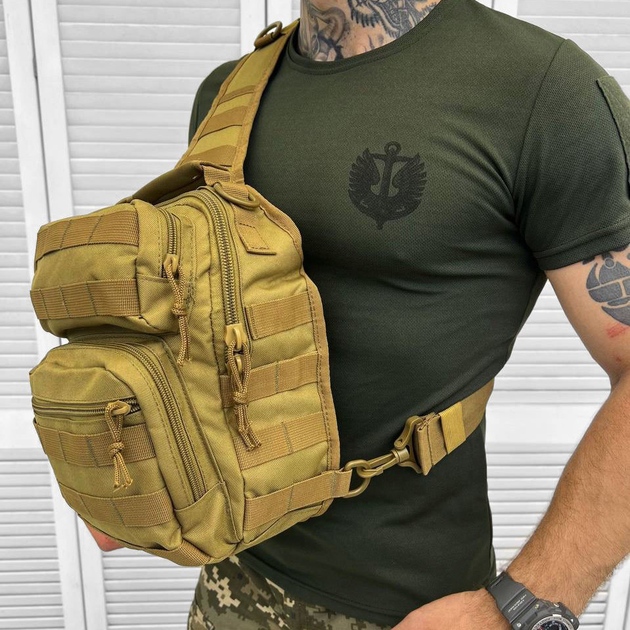 Вместительный однолямный Рюкзак Mil-Tec Assault 36л с системой Molle / Нагрудная Сумка - Слинг койот - изображение 2