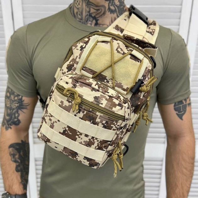 Нагрудная Сумка Cordura 1000D с системой Molle / Вместительный однолямный Рюкзак пиксель размер 23,5х6х12см - изображение 1