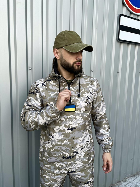 Мужской Анорак Terra с шевроном в виде флага Украины / Ветровка с капюшоном пиксель размер XL - изображение 1