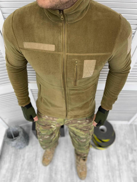 Мужская флисовая Кофта с карманами и липучками под шевроны / Флиска койот размер XL - изображение 1