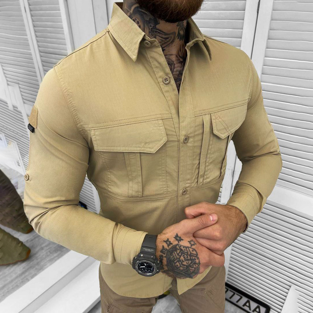 Мужская крепкая Рубашка Combat RipStop на пуговицах с карманами койот размер M - изображение 1
