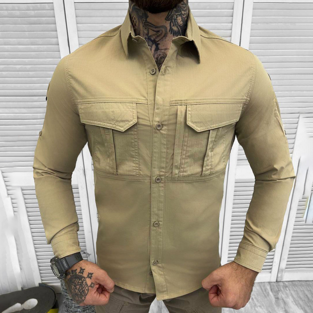 Мужская крепкая Рубашка Combat RipStop на пуговицах с карманами койот размер M - изображение 2