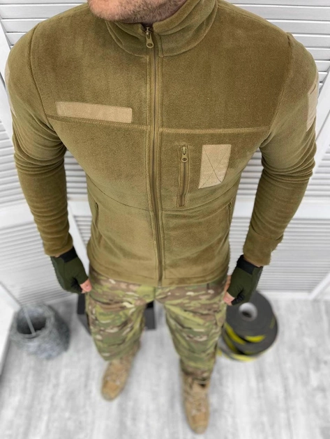 Мужская флисовая Кофта с карманами и липучками под шевроны / Флиска койот размер M - изображение 1