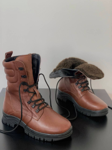 Зимові Берці Яструб з натуральної шкіри з хутряною підкладкою / Високі утеплені черевики коричневі розмір 44 - зображення 1