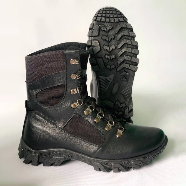 Утепленные Берцы из натуральной кожи / Зимние ботинки с подкладкой Airtex в черном цвете размер 47 - изображение 1
