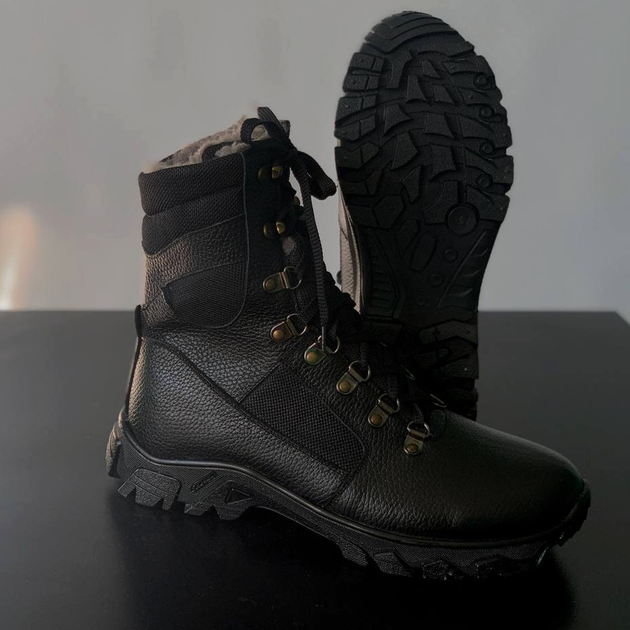 Утепленные Берцы из натуральной кожи / Зимние ботинки с подкладкой Airtex в черном цвете размер 47 - изображение 2