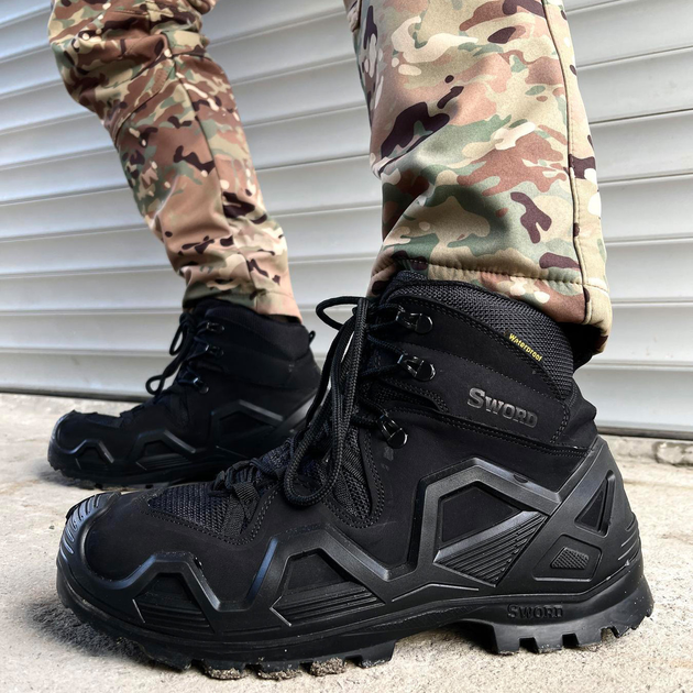 Демисезонные мужские Ботинки Single Sword с мембраной / Нубуковые водонепроницаемые Берцы черные размер 44 - изображение 1