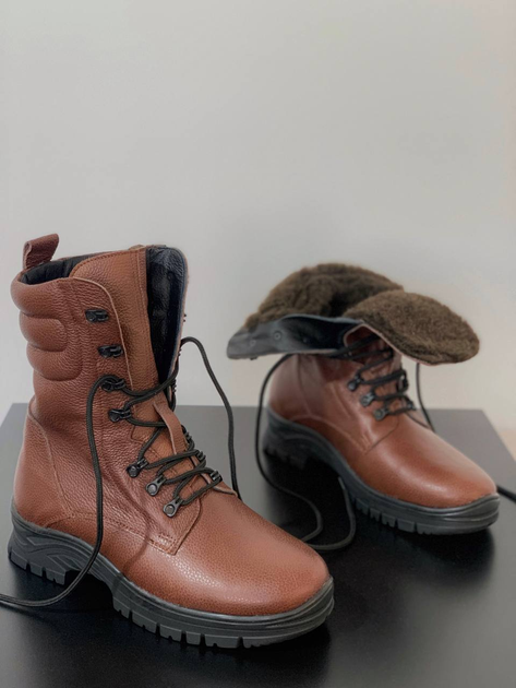 Зимние Берцы Ястреб из натуральной кожи с меховой подкладкой / Высокие утепленные ботинки коричневые размер 40 - изображение 1