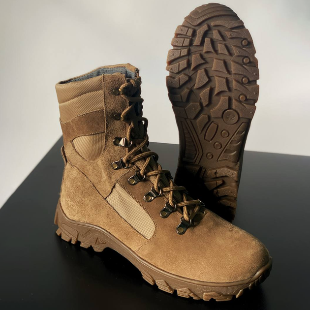 Утепленные Берцы из натуральной кожи / Зимние ботинки с меховой подкладкой в цвете койот размер 38 - изображение 1