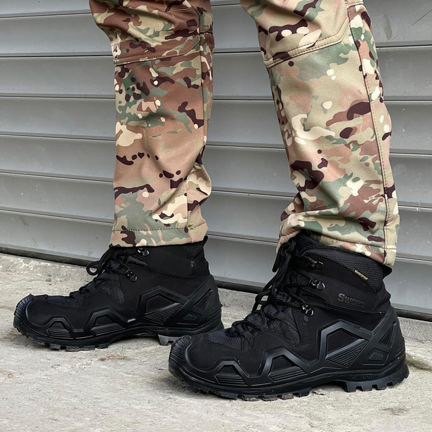 Демисезонные мужские Ботинки Single Sword с мембраной / Нубуковые водонепроницаемые Берцы черные размер 45 - изображение 2