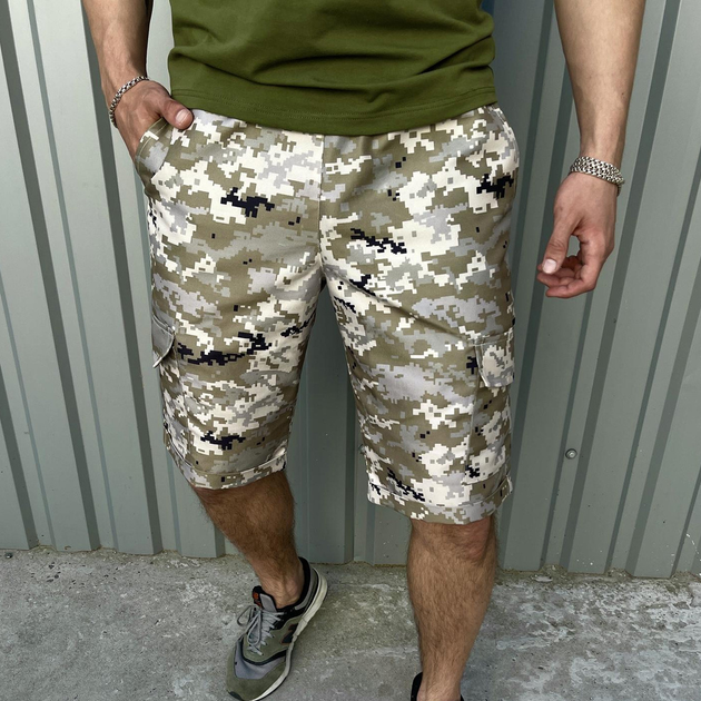 Мужские крепкие Шорты Camo с 4-мя карманами пиксель размер L - изображение 1