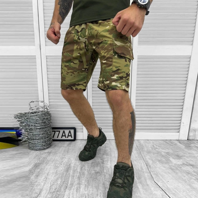 Чоловічі міцні Шорти із накладними кишенями та поясом на гумці ріп-стоп мультикам розмір XL - зображення 2