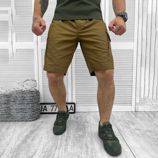 Мужские крепкие Шорты с накладными карманами и поясом на резинке рип-стоп койот размер 2XL - изображение 1