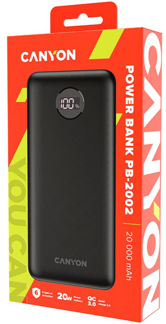 УМБ Canyon Powerbank 20000 mAh PB-2002 Black (CNE-CPB2002B) - зображення 4