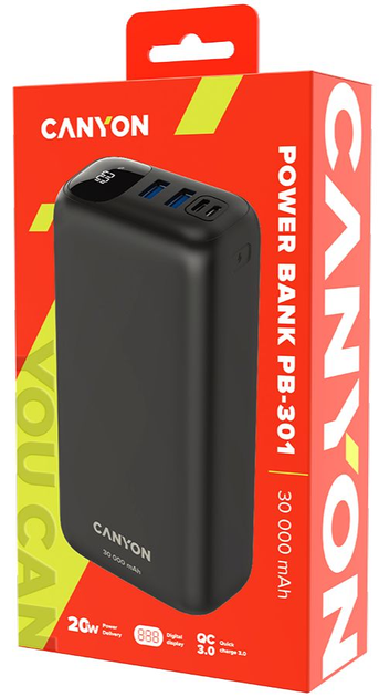 УМБ Canyon Powerbank 30000 mAh PB-301 Black (CNE-CPB301B) - зображення 4