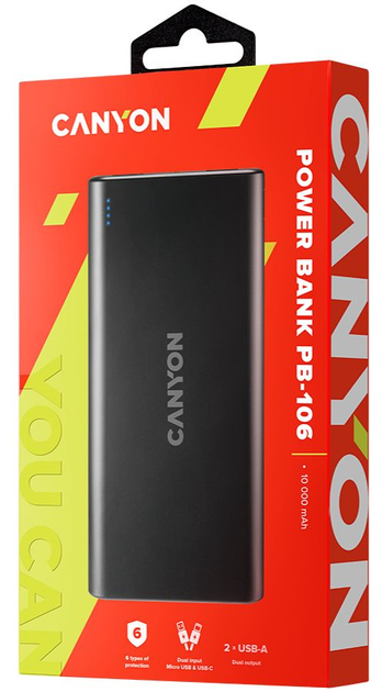 УМБ Canyon Powerbank 10000 mAh PB-106 Black (CNE-CPB1006B) - зображення 4