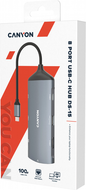 USB-hub Canyon 8 port USB-C Hub DS-15 Szary (CNS-TDS15) - obraz 6