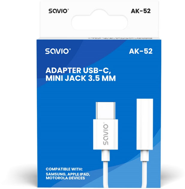 Аудіоадаптер Savio AK-52 USB-C - Jack 3.5mm (samsung) Білий (SAVAK-52) - зображення 2