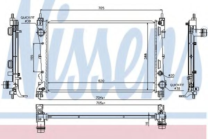 Радиатор охлаждения FIAT DOBLO 152, 263 09- 1.3 MJTD пр-во Nissens Nissens (617854) - изображение 1