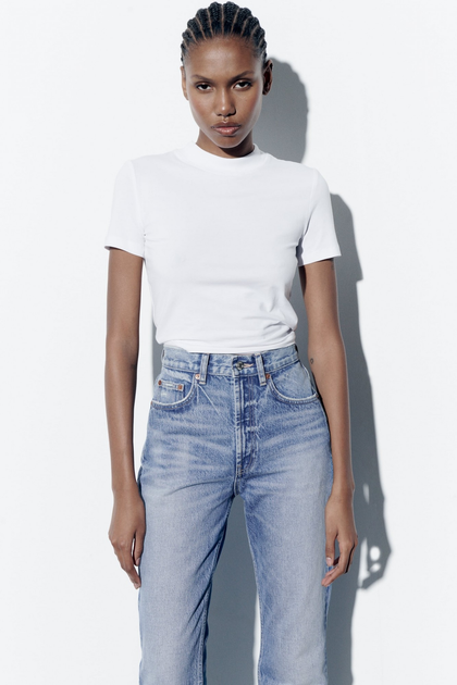 Джинсы прямые Zara High-Rise Straight 34 голубой 4365/040