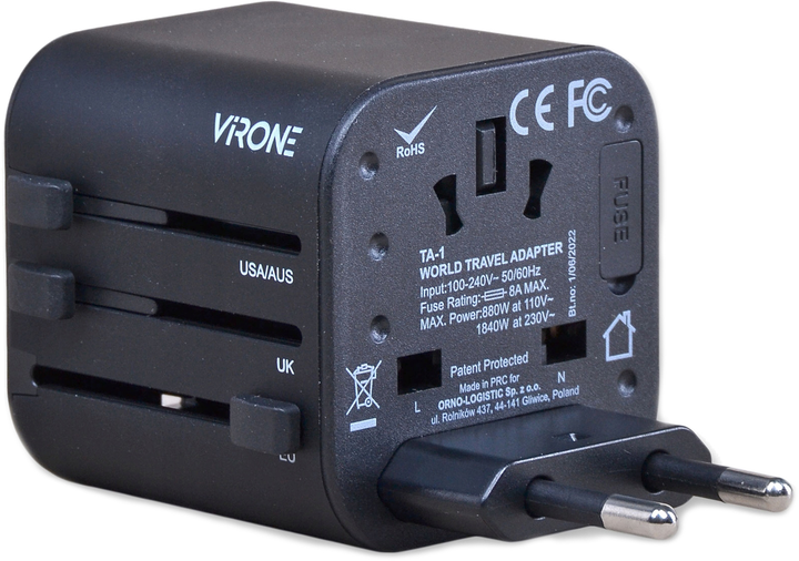 Перехідник мережевий Virone TA-1 Go World USA/UK/EURO/AUS (OR-TA-1) - зображення 1