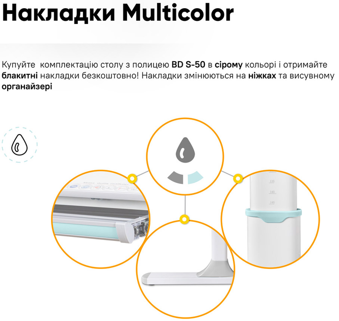 Дитячий стіл Mealux Edmonton Multicolor BL з полицею S50 (BD-610 W/MC + BL + S50 WG) - зображення 7