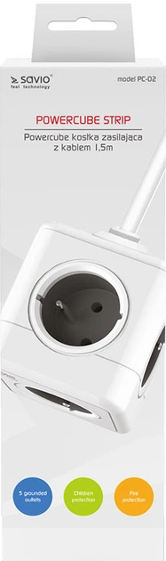 Kostka zasilająca SAVIO Powercube PC-02 1.5 m 5 gniazd (5901986046851) - obraz 4