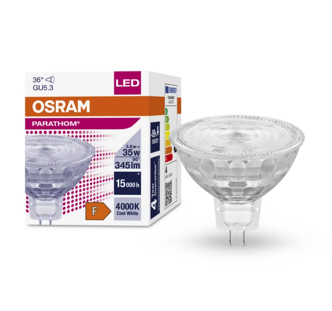 Лампа светодиодная 3.8W 12V 345lm 4000К GU5.3 50х44mm рефлекторная [4058075796676] OSRAM PARATHOM MR16 - изображение 5