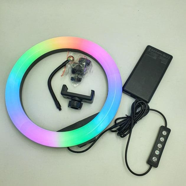 Кольцевая светодиодная цветная лампа RGB LED MJ30 селфи кольцо для телефона мультиколор 30 см - изображение 2