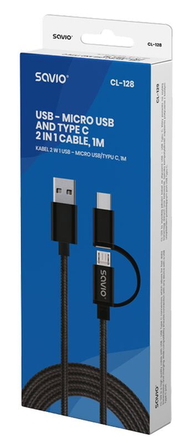 Кабель Savio CL-128 2 в 1 USB - micro USB/typ C (SAVKABELCL-128) - зображення 3