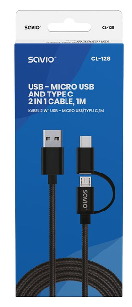 Кабель Savio CL-128 2 в 1 USB - micro USB/typ C (SAVKABELCL-128) - зображення 4