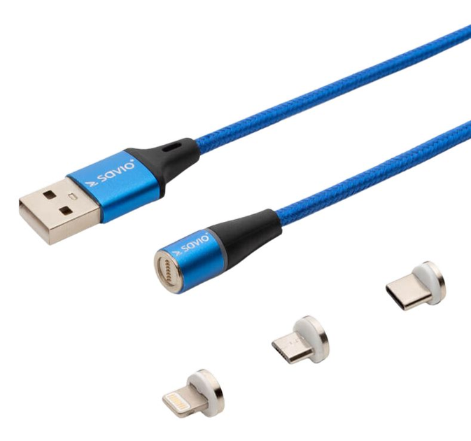 Kabel Savio CL-154 Magnetic 3 w 1 Type-C, Micro USB, Lightning (SAVKABELCL-154) - obraz 1