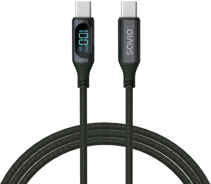 Kabel Savio CL-174 USB Type-C - USB Type-C 100 W z wyświetlaczem 1 m (SAVKABELCL-174) - obraz 1