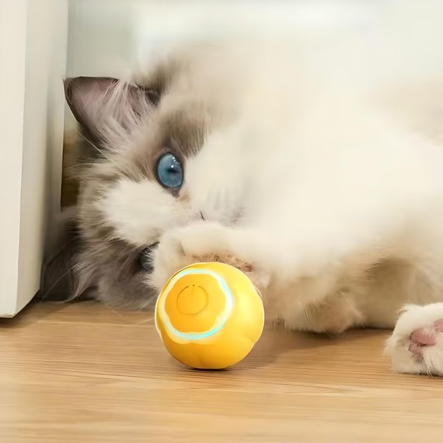 Мячик шарик для кошек и котов, USB smart игрушка со световой индикацией и хаотичным движением, цветок, green - изображение 5