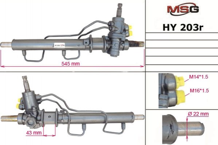 Рульова рейка з ГПК HYUNDAI ATOS (MX) 98-02 MSG (HY203R) - изображение 1