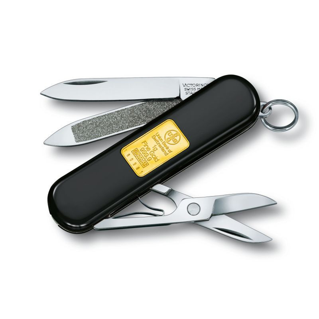 Подарунковий складаний ніж-брелок Victorinox CLASSIC WITH GOLD INGOT 1 GR. 0.6203.87 - зображення 1