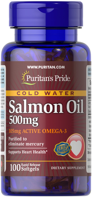 Жир лосося Омега-3, Omega-3 Salmon Oil, Puritan's Pride, 500 мг, 100 ...