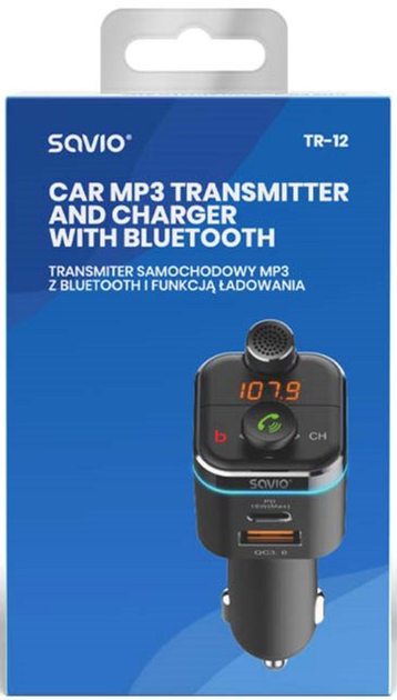 FM-трансмітер Savio TR-12 з Bluetooth та зарядним пристроєм PD (5901986046349) - зображення 4