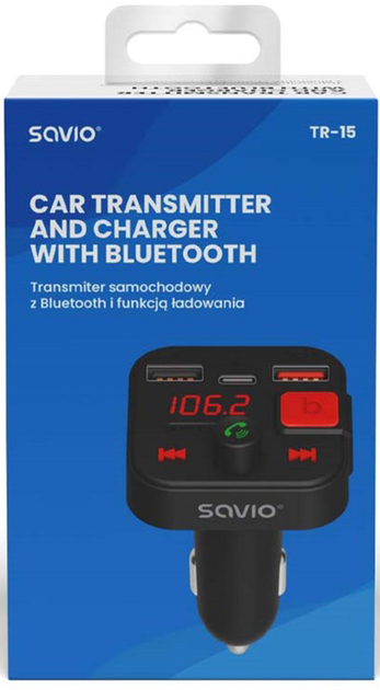 FM-transmiter Savio TR-15 z Bluetooth i ładowarką PD (5901986047889) - obraz 8